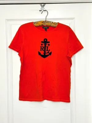 Lauren Ralph Lauren Orange Anchor Graphic Tee Shirt Size Large thumbnail 2