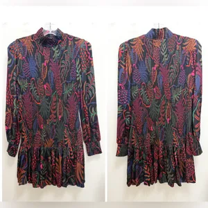 FARM Rio Frutis Dress Smocked Long Blouson Sleeve Drop Waist Multi Color Size XS thumbnail 5