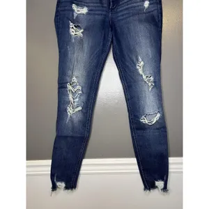 Express Denim Perfect Ankle High Rise Jeans Womens 6R Med Wash Distressed Denim thumbnail 3