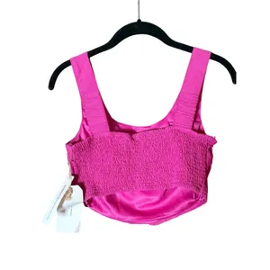 Midnight Sky Pink Crop Top Sleeveless Corset Linen‎ Blend thumbnail 2