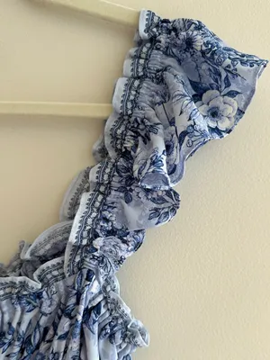Max Studio Ruffle Cap Sleeve Tiered Maxi Dress, Light Blue Floral, Size Small thumbnail 15