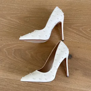 Lulu’s Pointed Toe Pumps Pearls Petitee Size US10 White thumbnail 2