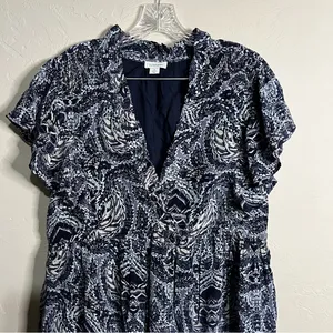 Sundance Sky Navy/White Flutter Sleeve Tiered Ruffle Boho Viscose‎ Dress thumbnail 4