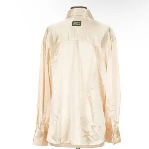 Daily Drills Ivory Champagne Button Down Long Sleeve Satin Resort blouse EUC thumbnail 4