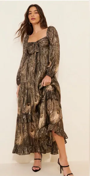 Anthropologie long sleeve metallic maxi gown size xs thumbnail 1