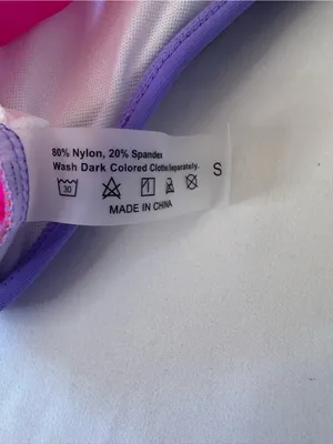 Colorblock Bandeau Bikini Set in Pink, Orange & Purple with Yellow Trim thumbnail 3