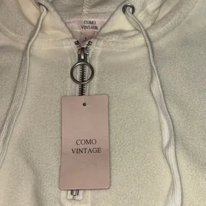 NEW! COMO VINTAGE Fleece Hoodie Sweatshirt Size L Ivory Pink Purple Geometric thumbnail 3