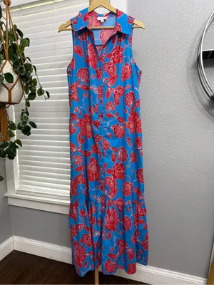 Sugarlips Ripon Floral Cileah Collared Maxi Dress Pockets Size Large Cotton thumbnail 2