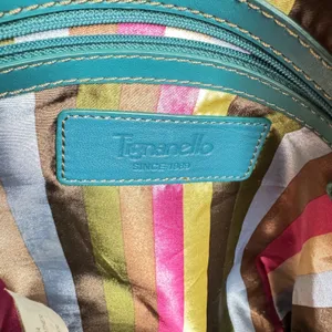 Tignanello Teal Blue Leather Tote Bag Satchel Striped Satin Lining Boho Slouchy thumbnail 7
