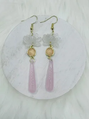 Pink and White Lotus Statement Earrings thumbnail 2