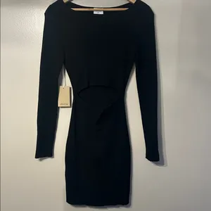 Wilfred Free Aritzia Black Ribbed Cutout Bodycon Dress Size M NWT thumbnail 4