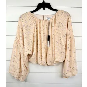 Gianni Bini Floral Long Sleeve Round Neck Blouse Pink Floral Print Stripes Sz XS thumbnail 2