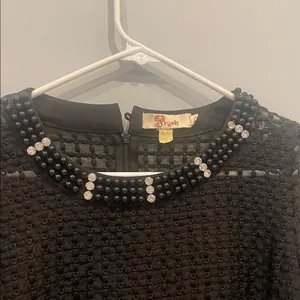 Black Textured Dress with Beaded and rhinestone Trim thumbnail 2