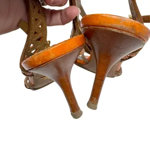 Prada Vintage Y2K Leather Strappy Sandals Zigzag Bow Cognac 38.5 thumbnail 7