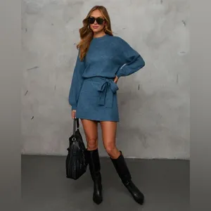 Blue Belted Sweater Dress thumbnail 2