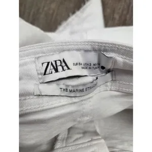 Zara Marine Straight High Waist Jean Raw Edge Size 2 Bone Light Gray thumbnail 2