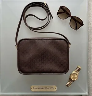 Gucci Crossbody‎ Bag Womens Small Brown 1970s Vintage GG Camera Bag Luxury thumbnail 1