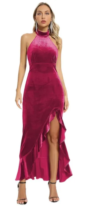 Rose‎ Red Velvet Halter Mermaid Dress - Small thumbnail 1