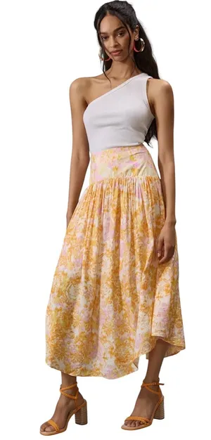 Anthropologie Maeve Printed Flounce Midi Skirt size M thumbnail 1
