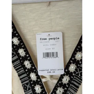 Free People Ecru Combo Embroidered V-Neck Tiered Boho Top Size Extra Small NEW thumbnail 7