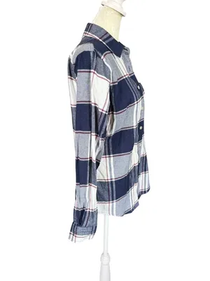 Weatherproof Vintage stretch blue and white long sleeve collared button down shirt S thumbnail 3
