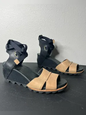Sorel Joanie Lace Up Wrap Wedge Sandal in Black Tan Size 9 thumbnail 2