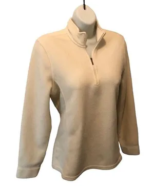 L.L. Bean Fleece Quarter Zip Jacket Winter White Ivory Sz. S Stretch Lounge Cozy thumbnail 3