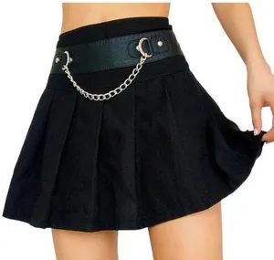 ROYAL BONES by Daang Black Pleated Chain Punk Goth Mini Skirt ~ Women's LARGE thumbnail 1