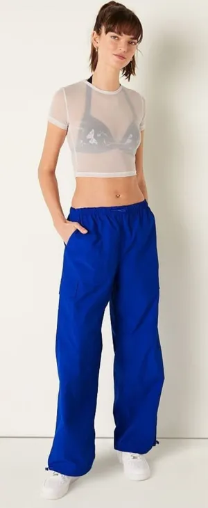 PINK Victoria’s Secret Electric Blue Parachute Pants Wide-Leg Cargo Pants Sz XL thumbnail 1