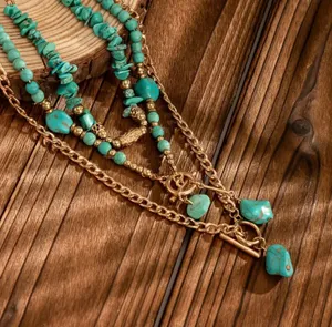 Elegant Turquoise and Gold Layered Necklace thumbnail 3