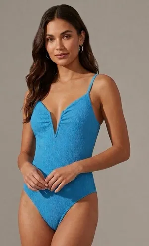 ASTR The Label Fia Bodysuit Plunging Neckline in Ibiza Blue Size L NWT thumbnail 1
