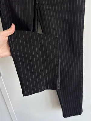 Free People Montella Pinstripe Crop Skinny Pants Black Button Fly size 4 thumbnail 13