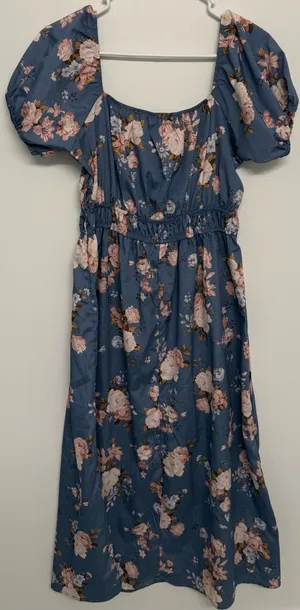 Streetwear Society Blue Summer Maxi Dress with Flower Patterns L thumbnail 3
