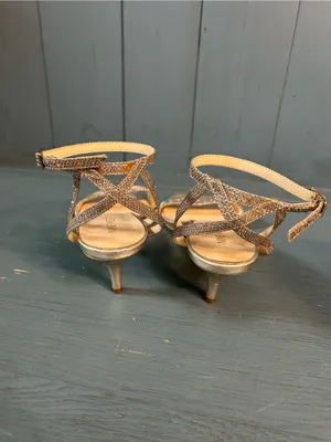 Nine West Metallic Gold/Silver Strappy Kitten Heeled Sandals | Size 7.5 thumbnail 4
