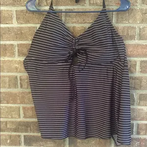 Time and Tru Black and White Striped Bikini Top thumbnail 1