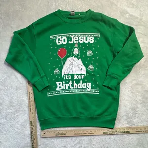 Go Jesus It's Your Birthday Christmas Party Sweater Green Sz L thumbnail 1