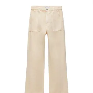 ZARA NWOT creamy beige High Rise cargo jeans pants large pockets small s thumbnail 8