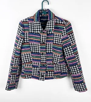 AMANDA UPRICHARD Tweed Multicolored Button Lined Patches Blazer Size Small Chic thumbnail 1