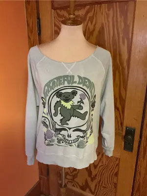 American Eagle Grateful Dead Bear Skull Sweatshirt XS Gray Lived-In Raw Edge thumbnail 11