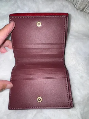 Coach Pepper Pebbled Leather Compact Wallet in Deep Red with Gold Hardware thumbnail 5