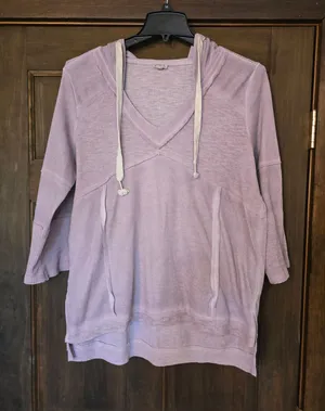 POL Lavender V-Neck Waffle Knit Hoodie Sweater Large thumbnail 1