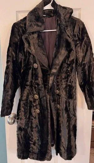 VINTAGE! Black/Brown Plush Teddy Jacket Full Length thumbnail 1