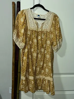 Old Navy Mustard Floral Lace-Trim Mini Dress thumbnail 2