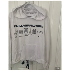 Cozy Karl Lagerfeld Men's or Women's White Hoodie with‎ Black Logo Print Fall thumbnail 2