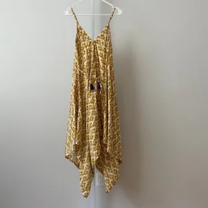World Market Cotton Boho Beachy Relaxed Sharkbite Hem Midi Dress S/M Yellow thumbnail 7