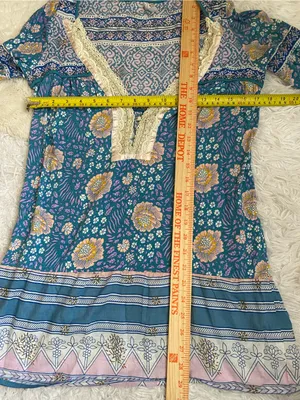 Free People boho Blue Purple Floral Tunic Lace trim Boho Cute 3/4 sleeve medium thumbnail 8