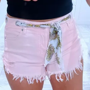 Womens Altar’d State Pink Raw Hem Jean Shorts with Tie Scarf Belt - Sz 27 thumbnail 1