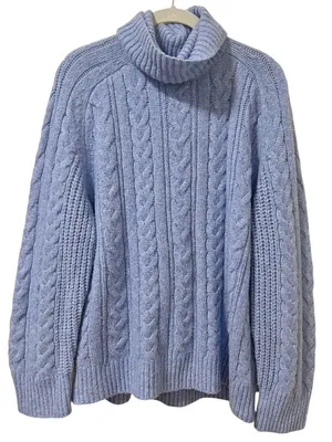 Abercrombie & Fitch Cable-Knit Turtleneck Sweater M Periwinkle Blue thumbnail 1