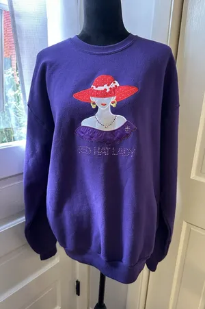 Vintage Red Hat Lady Purple Sweatshirt Crew Neck Womens Large Embroidery & Gems thumbnail 1
