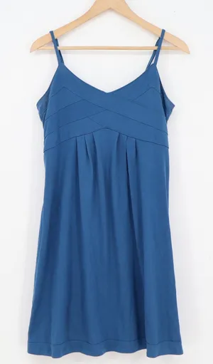 American Eagle Outfitters Blue Smocked Back Cami Mini Dress V-Neck Large thumbnail 1